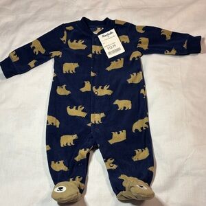 Carter’s Blue and Tan Bear Print Footie Sleeper NWT Size 3 Mo